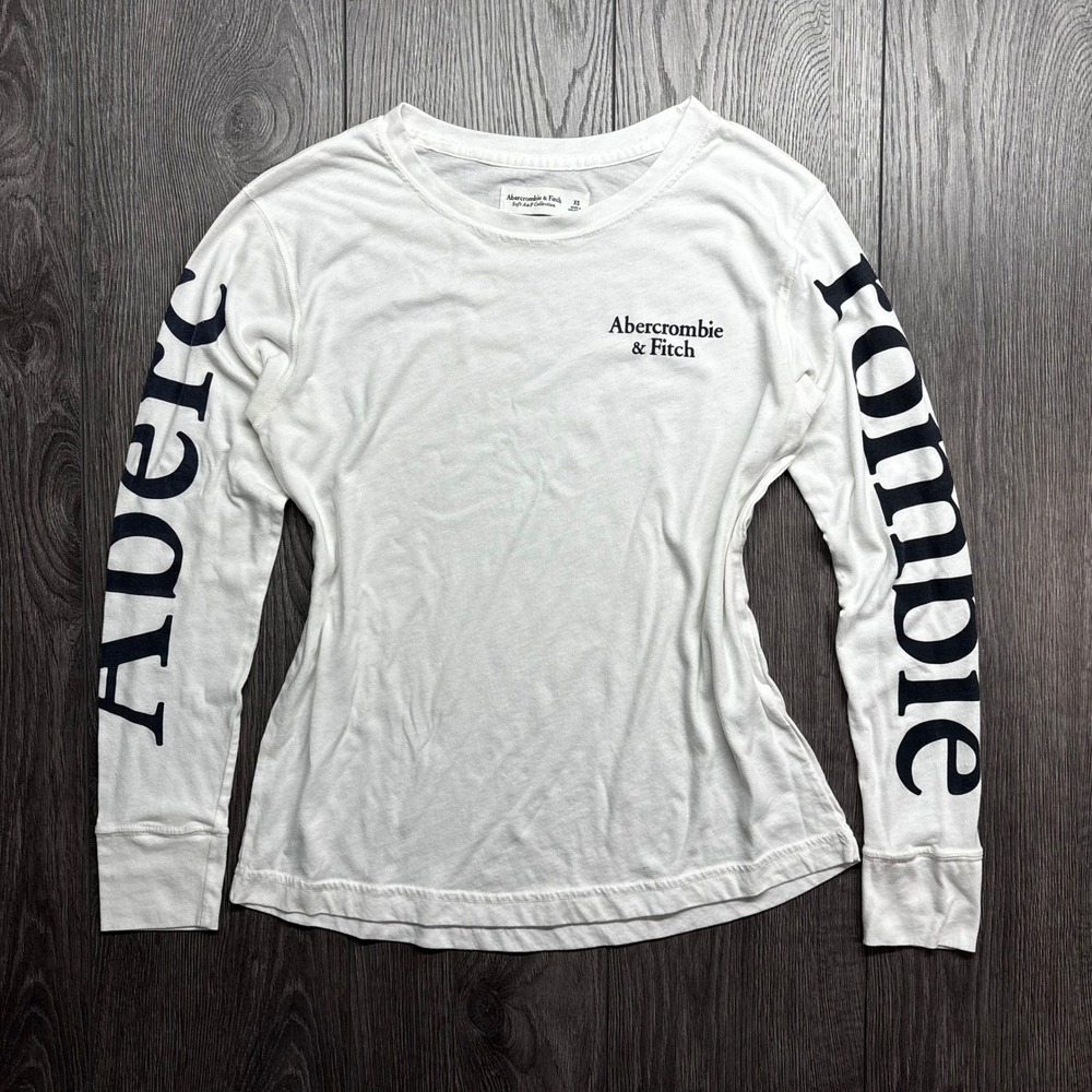 Abercrombie & Fitch White Long Sleeve XS Logo T-Shirt Y2K Soft A&F Collection XS